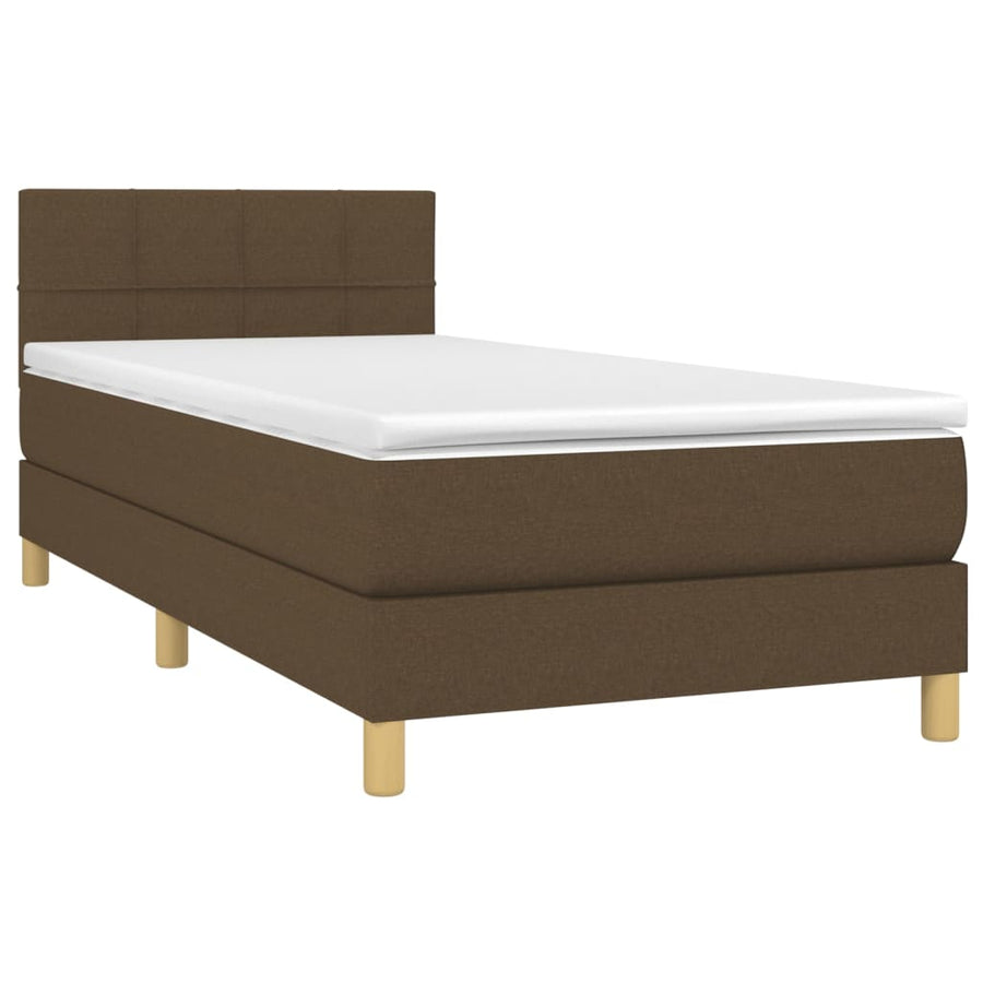 Boxspring met matras en LED stof donkerbruin 90x190 cm 90 x 190 cm Donkerbruin