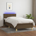 Boxspring met matras en LED stof donkerbruin 90x190 cm 90 x 190 cm Donkerbruin