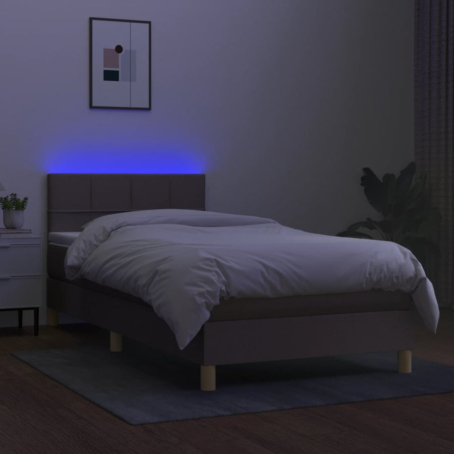 Boxspring Met Matras En Led Stof Taupe 90 x 190 cm Blok met vierkanten