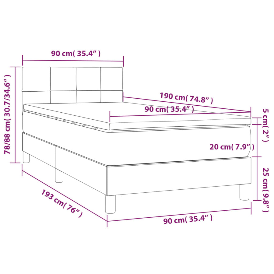 Boxspring Met Matras En Led Stof Taupe 90 x 190 cm Blok met vierkanten