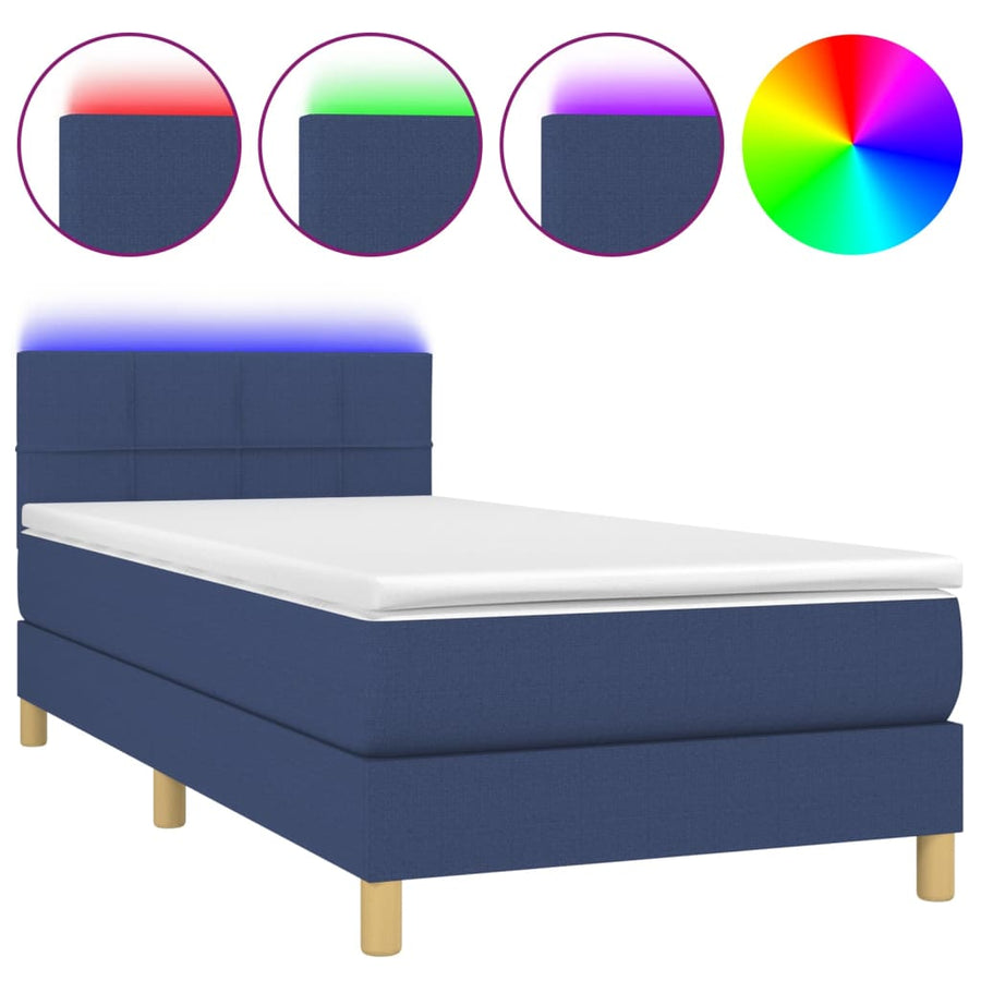 Boxspring met matras en LED stof blauw 90x190 cm 90 x 190 cm Blauw
