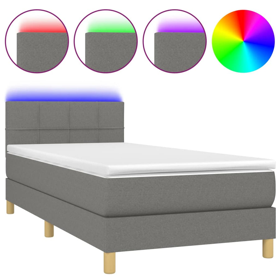 Boxspring met matras en LED stof donkergrijs 100x200 cm 100 x 200 cm Donkergrijs