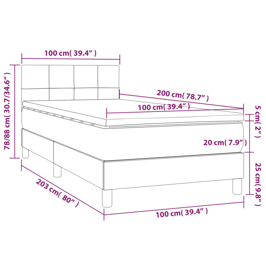 Boxspring Met Matras En Led Stof Kleurig Crème 100 x 200 cm Blok met vierkanten