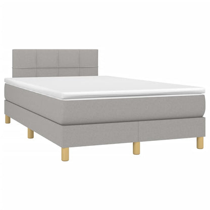 Boxspring met matras en LED stof lichtgrijs 120x200 cm 120 x 200 cm Blok met vierkanten