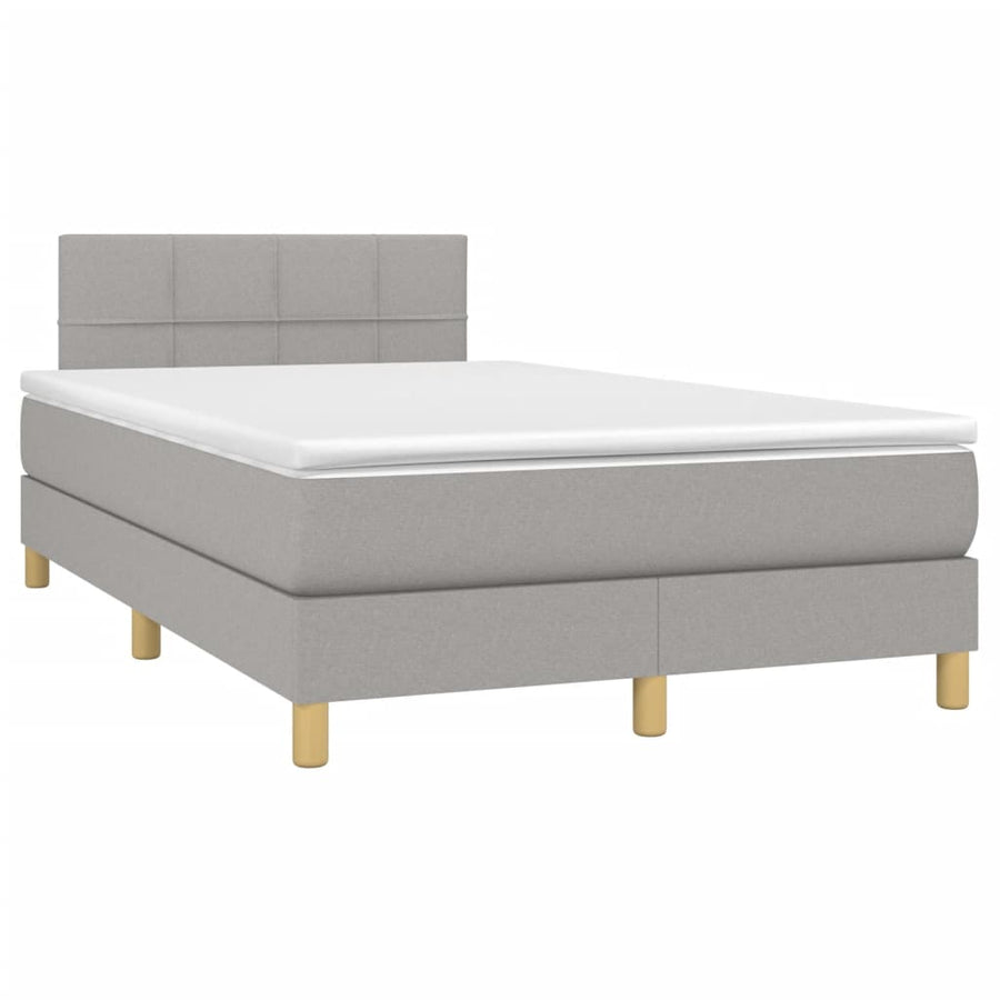 Boxspring met matras en LED stof lichtgrijs 120x200 cm 120 x 200 cm Blok met vierkanten