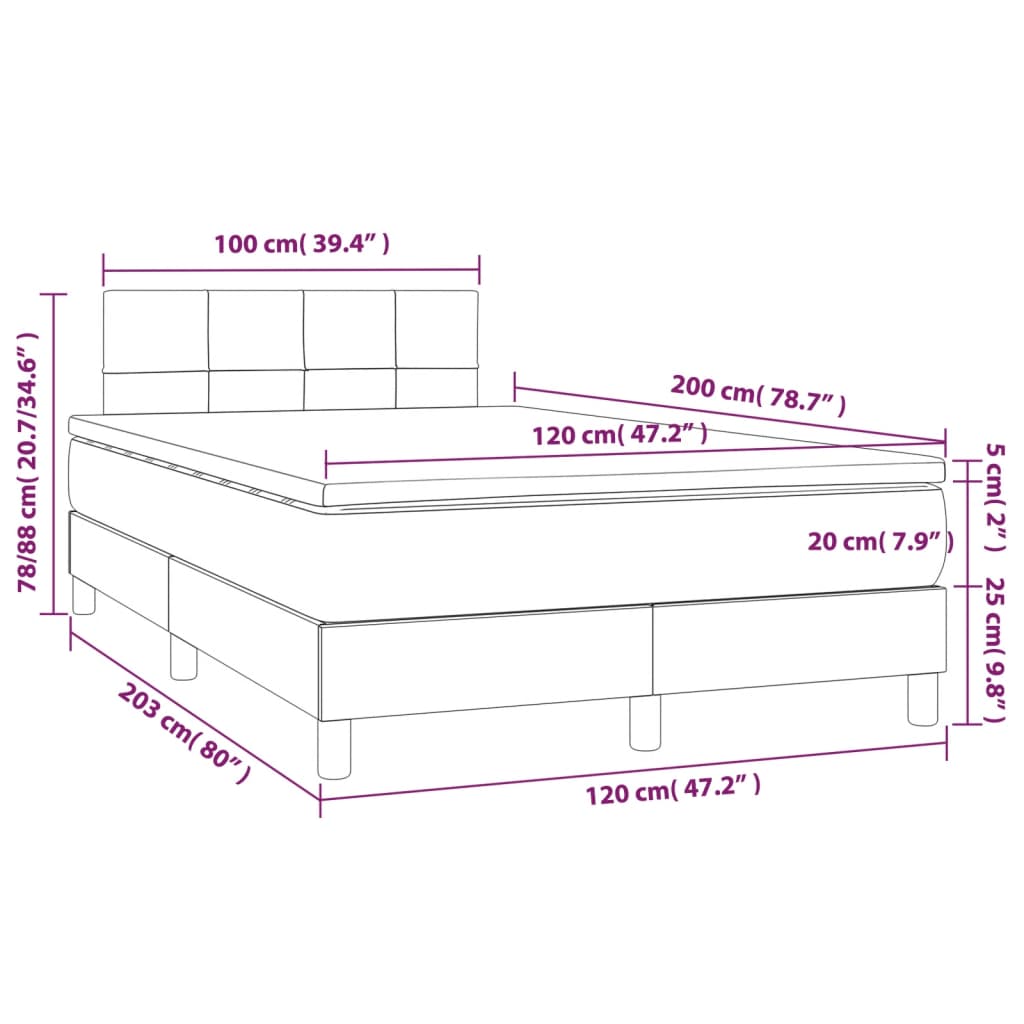 Boxspring met matras en LED stof lichtgrijs 120x200 cm 120 x 200 cm Blok met vierkanten