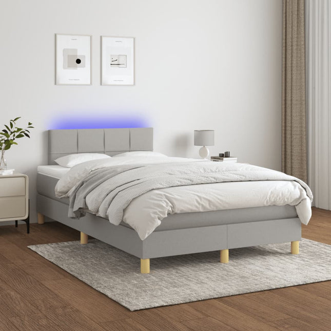 Boxspring met matras en LED stof lichtgrijs 120x200 cm 120 x 200 cm Blok met vierkanten