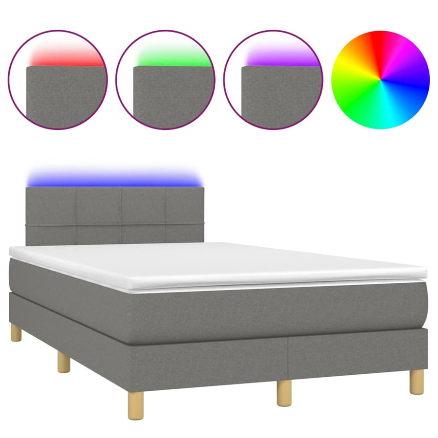 Boxspring met matras en LED stof donkergrijs 120x200 cm 120 x 200 cm Blok met vierkanten