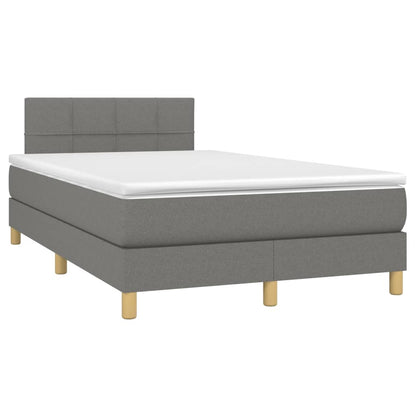 Boxspring met matras en LED stof donkergrijs 120x200 cm 120 x 200 cm Blok met vierkanten