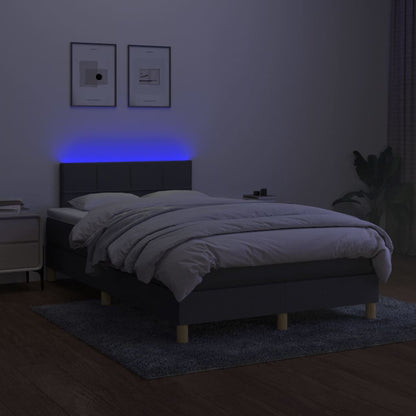 Boxspring met matras en LED stof donkergrijs 120x200 cm 120 x 200 cm Blok met vierkanten