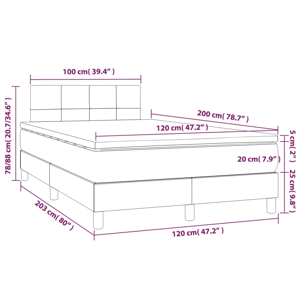Boxspring met matras en LED stof zwart 120x200 cm 120 x 200 cm Blok met vierkanten