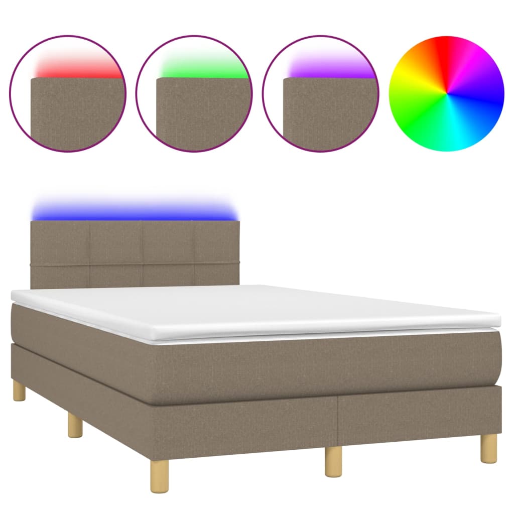 Boxspring Met Matras En Led Stof Taupe 120 x 200 cm Blok met vierkanten