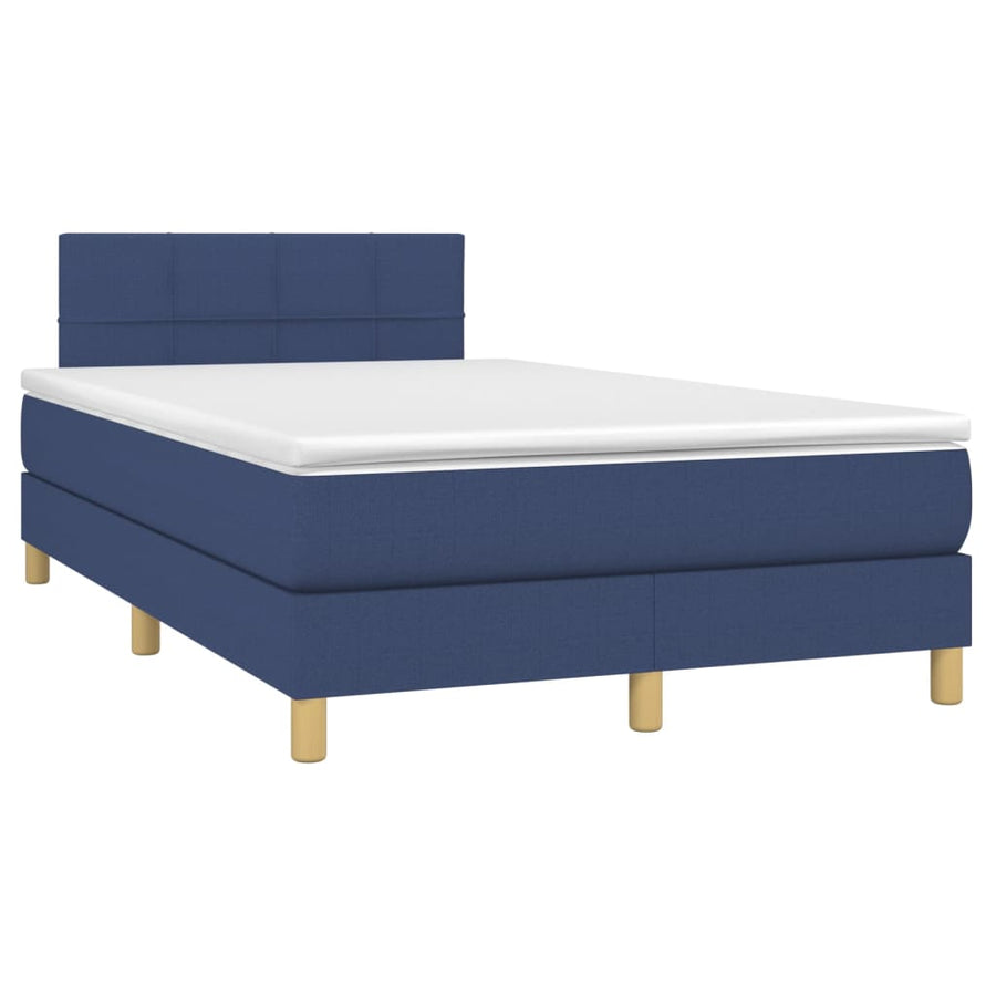 Boxspring Met Matras En Led Stof Blauw 120 x 200 cm Blok met vierkanten