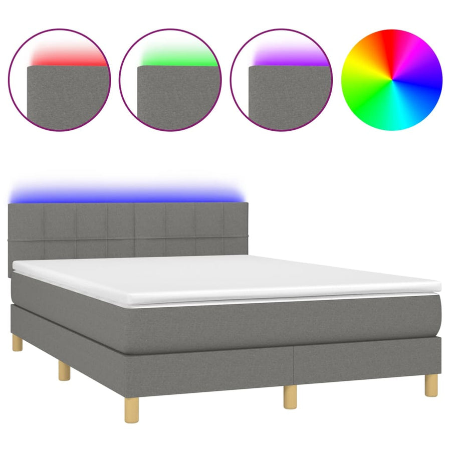 Boxspring met matras en LED stof donkergrijs 140x190 cm 140 x 190 cm Donkergrijs