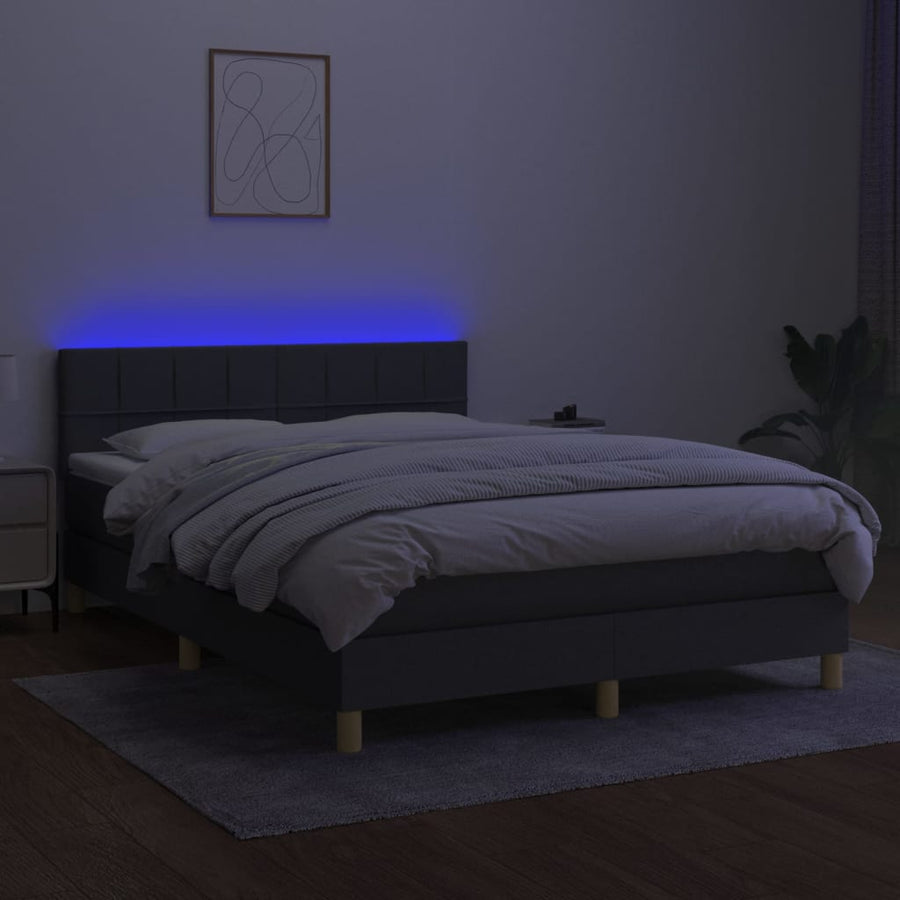 Boxspring met matras en LED stof donkergrijs 140x190 cm 140 x 190 cm Donkergrijs
