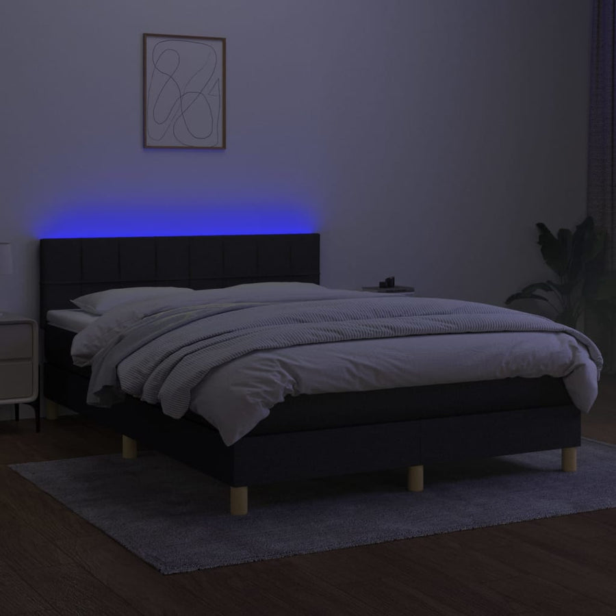 Boxspring met matras en LED stof zwart 140x190 cm 140 x 190 cm Zwart