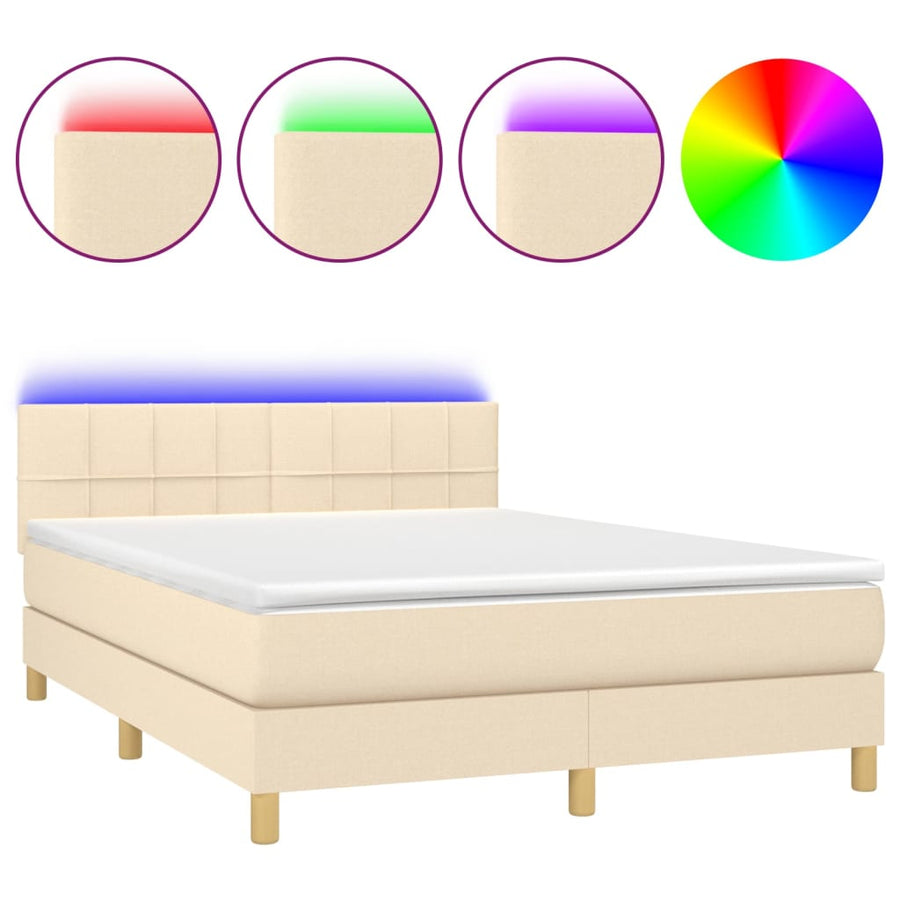 Boxspring met matras en LED stof crèmekleurig 140x190 cm