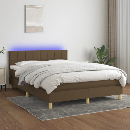 Boxspring met matras en LED stof donkerbruin 140x200 cm 140 x 200 cm Blok met vierkanten