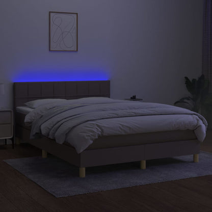 Boxspring met matras en LED stof taupe 140x200 cm 140 x 200 cm Blok met vierkanten