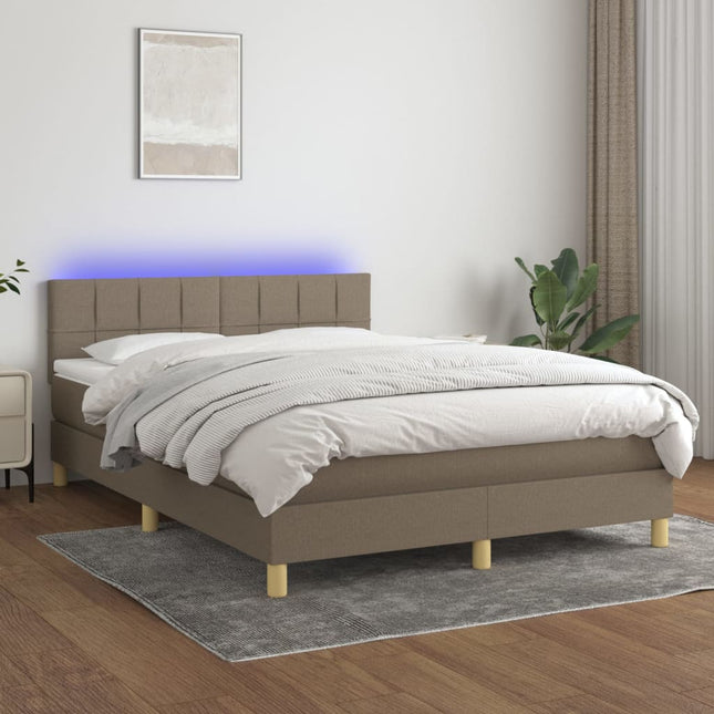 Boxspring met matras en LED stof taupe 140x200 cm 140 x 200 cm Blok met vierkanten