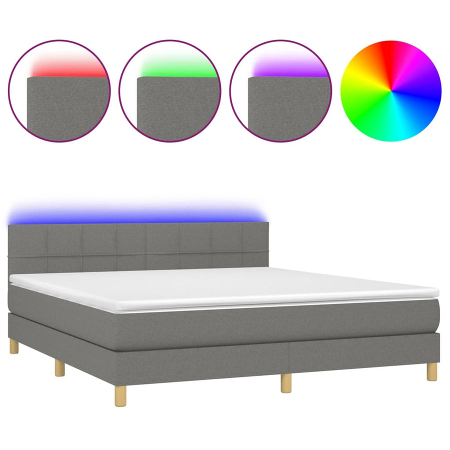 Boxspring met matras en LED stof donkergrijs 160x200 cm 160 x 200 cm Donkergrijs