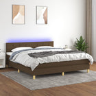 Boxspring Met Matras En Led Stof Donkerbruin 160 x 200 cm Blok met vierkanten