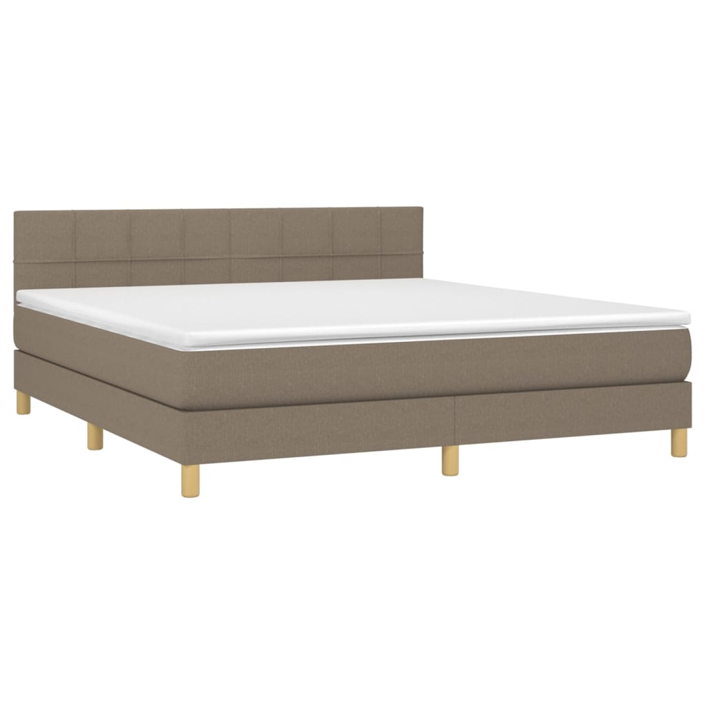Boxspring Met Matras En Led Stof Taupe 160 x 200 cm Blok met vierkanten