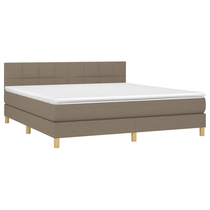 Boxspring Met Matras En Led Stof Taupe 160 x 200 cm Blok met vierkanten