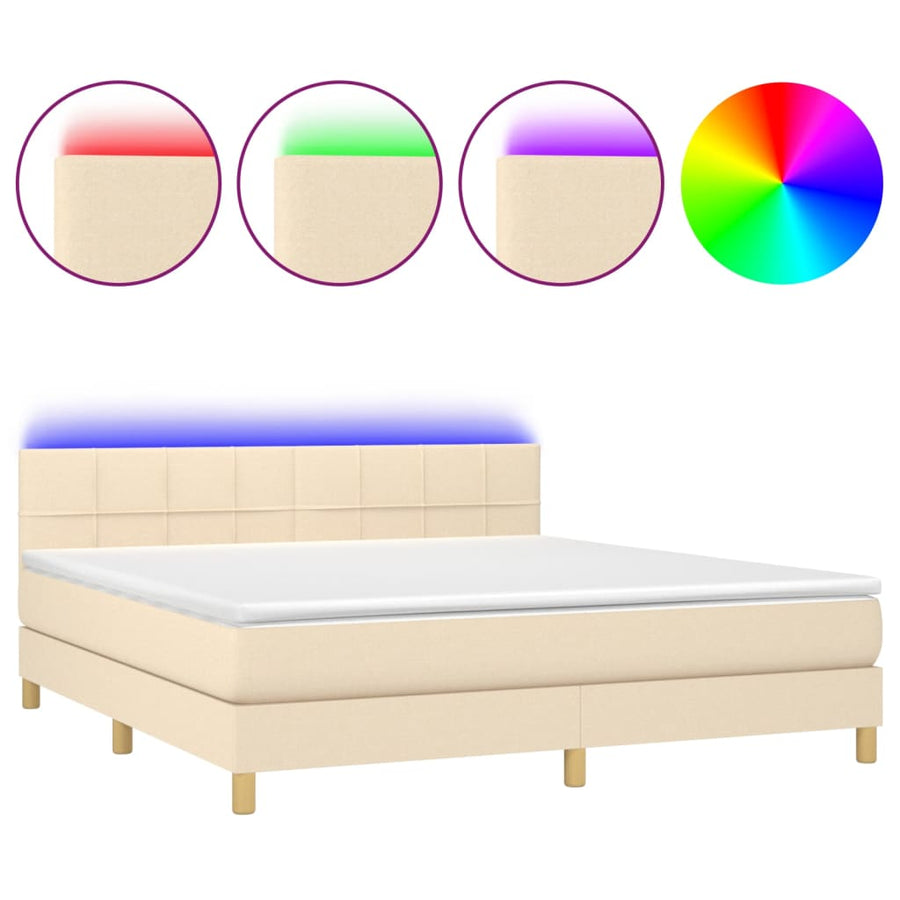 Boxspring met matras en LED stof crèmekleurig 160x200 cm