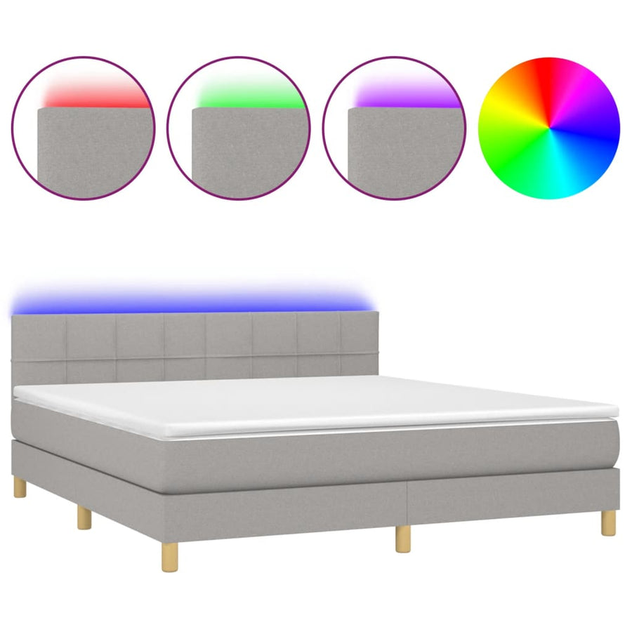 Boxspring met matras en LED stof lichtgrijs 180x200 cm 180 x 200 cm Lichtgrijs