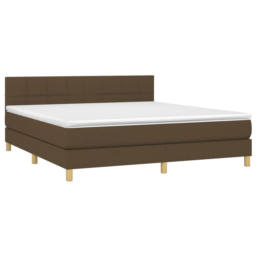 Boxspring Met Matras En Led Stof Donkerbruin 180 x 200 cm Blok met vierkanten