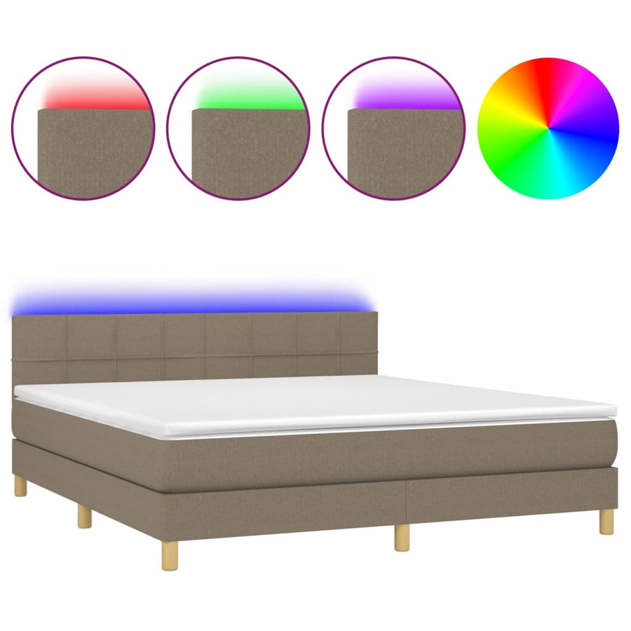 Boxspring Met Matras En Led Stof Taupe 180 x 200 cm Blok met vierkanten