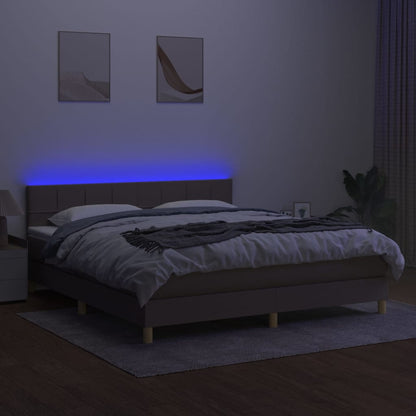 Boxspring Met Matras En Led Stof Taupe 180 x 200 cm Blok met vierkanten