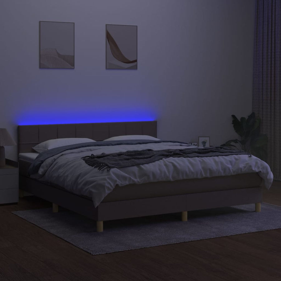 Boxspring Met Matras En Led Stof Taupe 180 x 200 cm Blok met vierkanten