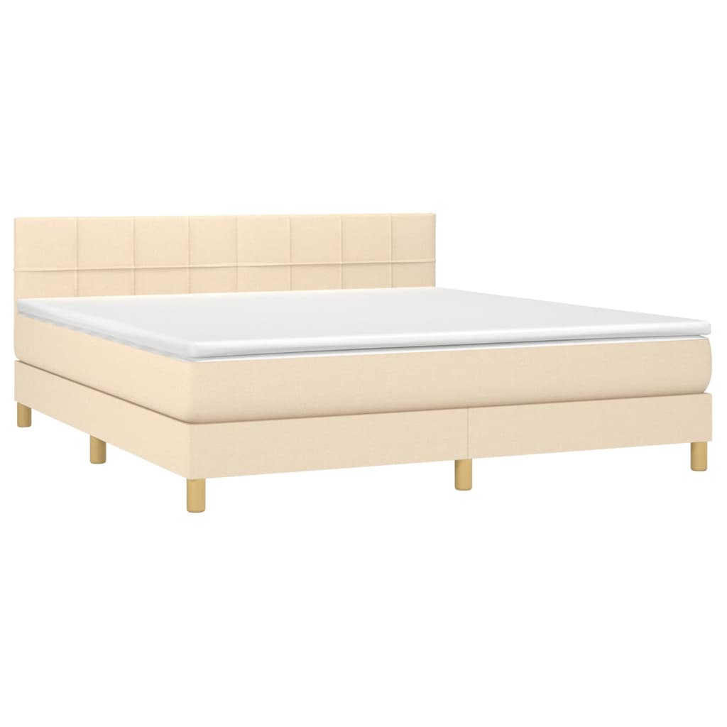 Boxspring Met Matras En Led Stof Crèmekleurig 180X200 Cm 180 x 200 cm Blok met vierkanten