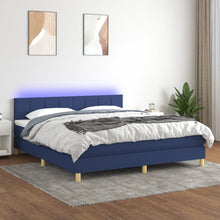Boxspring Met Matras En Led Stof Blauw 180 x 200 cm Blok met vierkanten