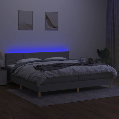 Boxspring met matras en LED stof lichtgrijs 200x200 cm 200 x 200 cm Blok met vierkanten