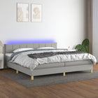 Boxspring met matras en LED stof lichtgrijs 200x200 cm 200 x 200 cm Blok met vierkanten