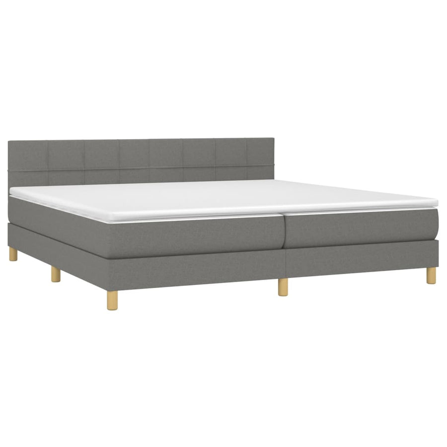 Boxspring met matras en LED stof donkergrijs 200x200 cm 200 x 200 cm Blok met vierkanten