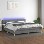 Boxspring met matras en LED stof donkergrijs 200x200 cm 200 x 200 cm Blok met vierkanten