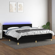 Boxspring 200x200 cm zwart met matras en LED
