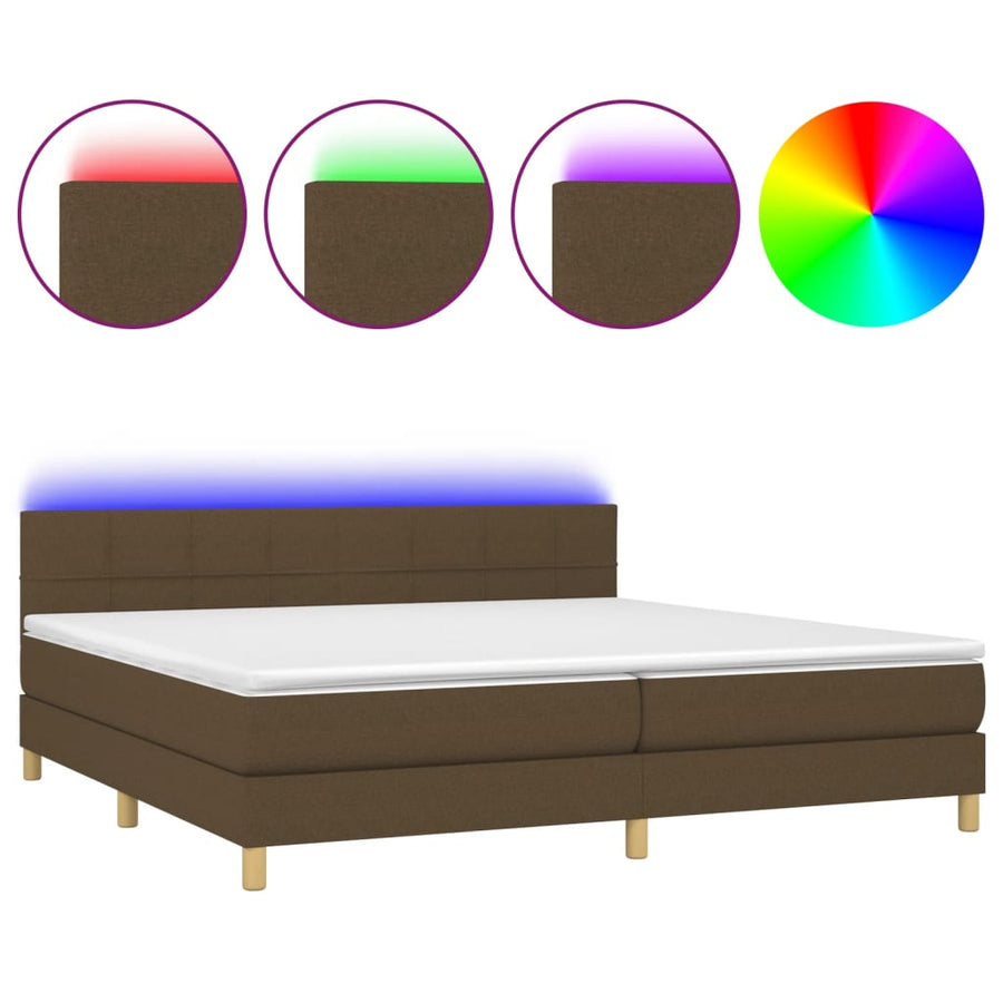 Boxspring met matras en LED stof donkerbruin 200x200 cm 200 x 200 cm Donkerbruin