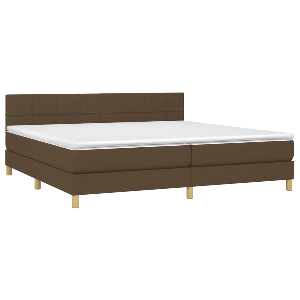 Boxspring met matras en LED stof donkerbruin 200x200 cm 200 x 200 cm Donkerbruin