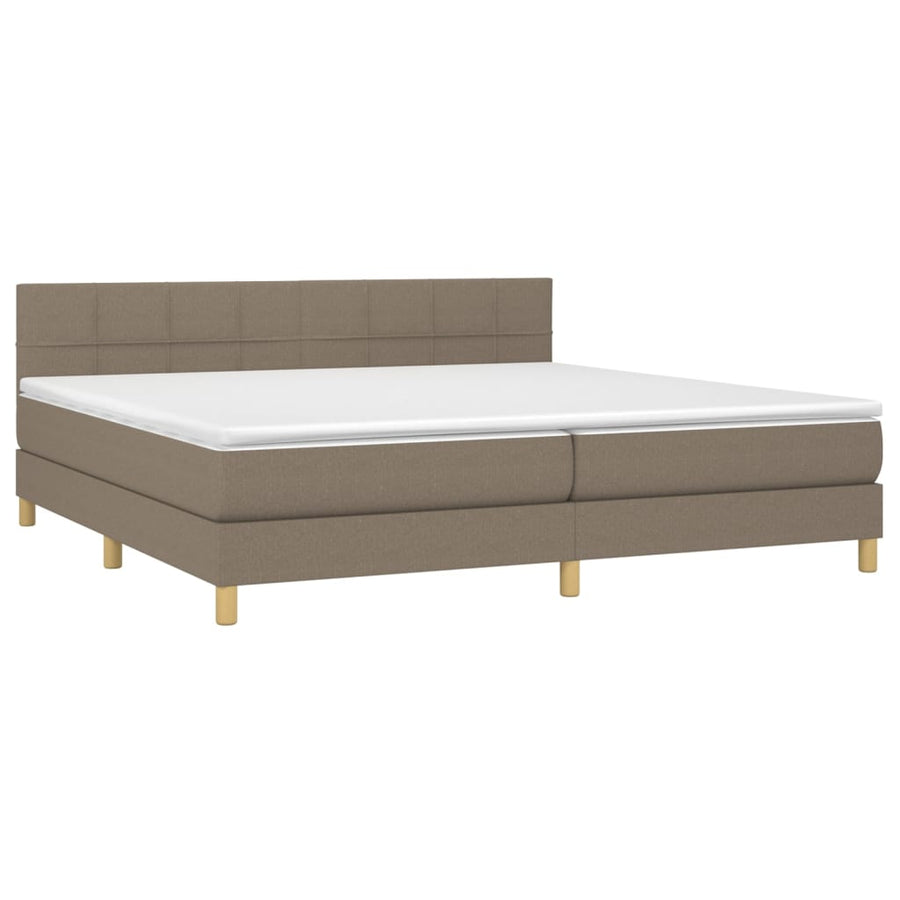 Boxspring Met Matras En Led Stof Taupe 200 x 200 cm Blok met vierkanten
