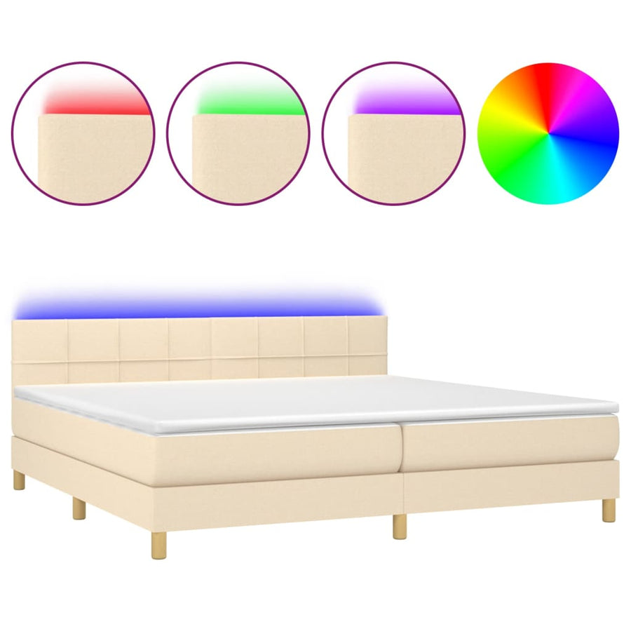 Boxspring met matras en LED stof crèmekleurig 200x200 cm