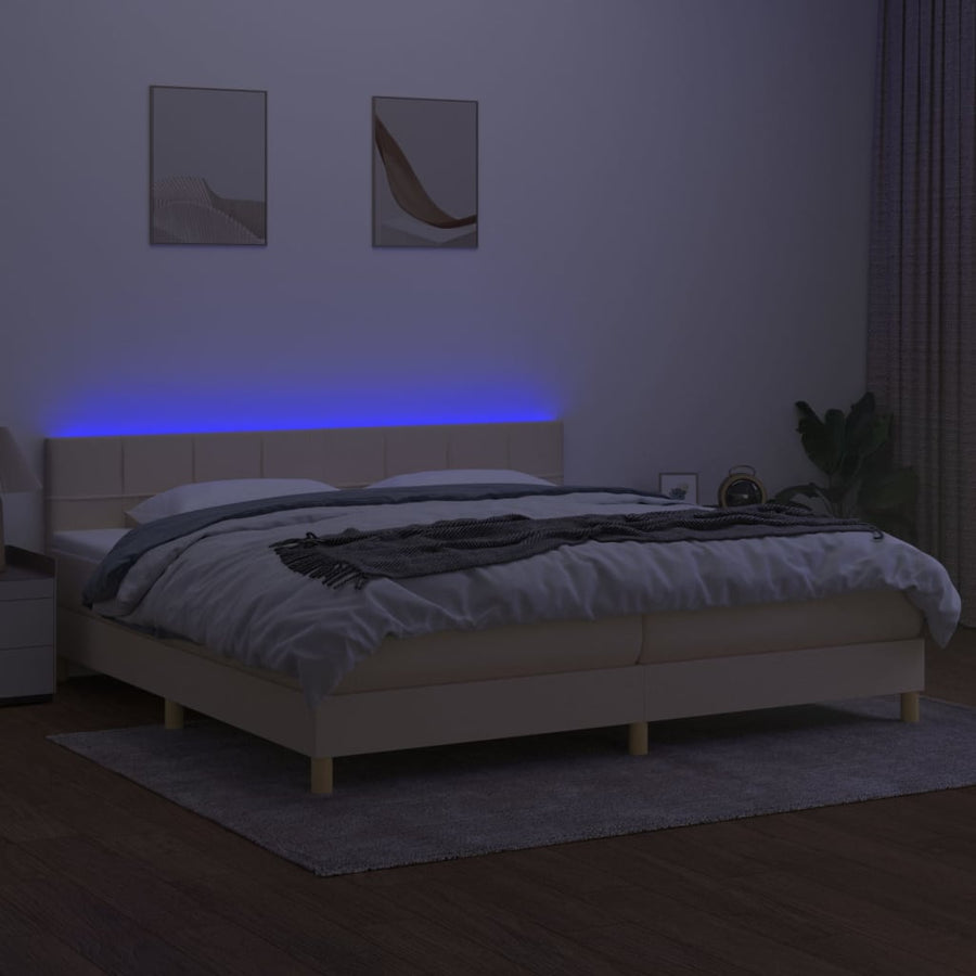 Boxspring met matras en LED stof crèmekleurig 200x200 cm