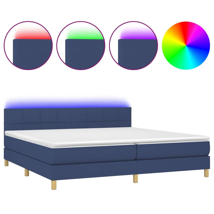Boxspring met matras en LED stof blauw 200x200 cm 200 x 200 cm Blauw
