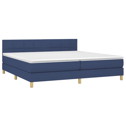 Boxspring met matras en LED stof blauw 200x200 cm 200 x 200 cm Blauw