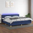 Boxspring met matras en LED stof blauw 200x200 cm 200 x 200 cm Blauw