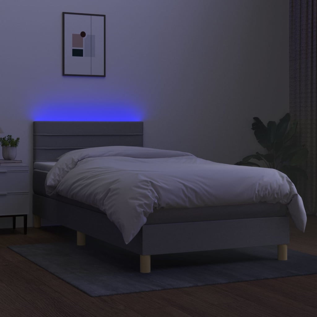Boxspring met matras en LED stof lichtgrijs 80x200 cm 80 x 200 cm Horizontale strepen